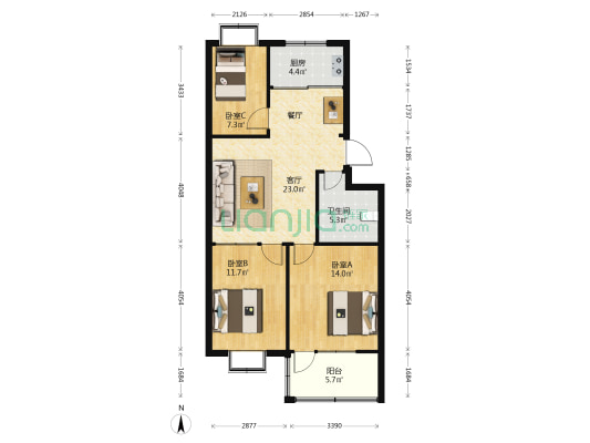 新元盛景花园 3室1厅1卫 94平方