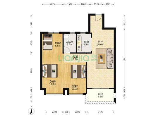 融创临江府 3室1厅1卫 95平方