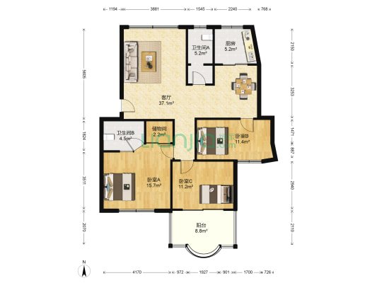 华银南苑 3室1厅2卫 121平方