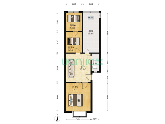 地建楼社区 3室1厅1卫 60平方
