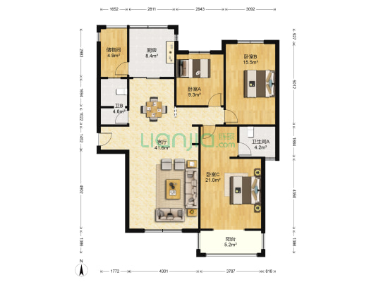 香溢豪庭 3室1厅2卫 138平方