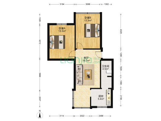 二环路西三段47号 2室1厅1卫 67平方