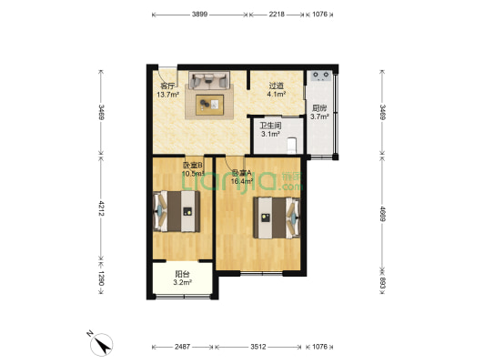 华南沃尔玛六三角 2室1厅1卫 68平方