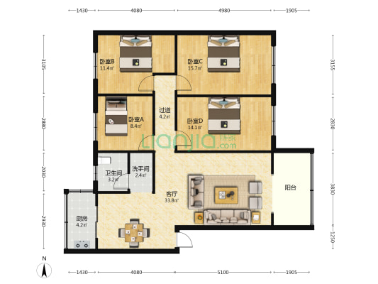 永和楼 4室1厅2卫 126平方