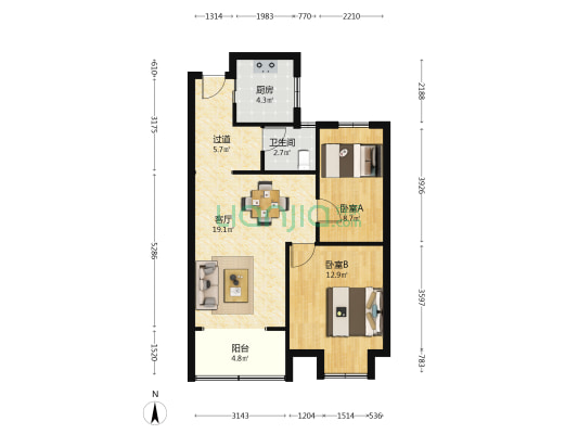 兰庭花境苑 2室1厅1卫 75平方