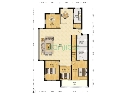 城开花苑 4室1厅2卫 155平方