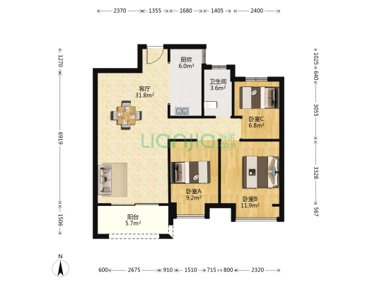 豪顺景园 3室1厅1卫 91平方