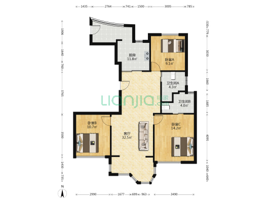 五星锦苑 3室1厅2卫 129平方