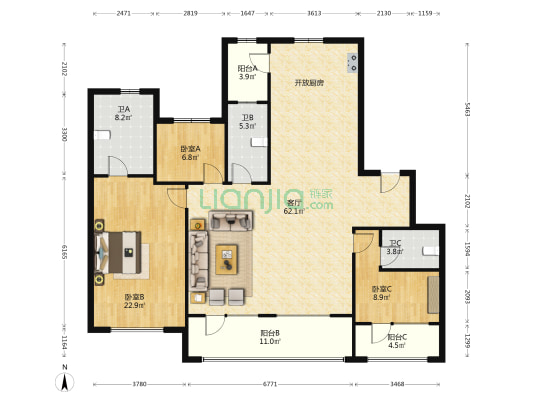 中海云麓公馆 3室1厅3卫 170平方