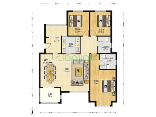 此房满二 南北通透 视野好 采光好-户型图