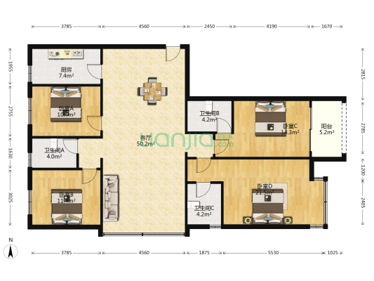 新茂轻纺城 4室1厅3卫 169平方