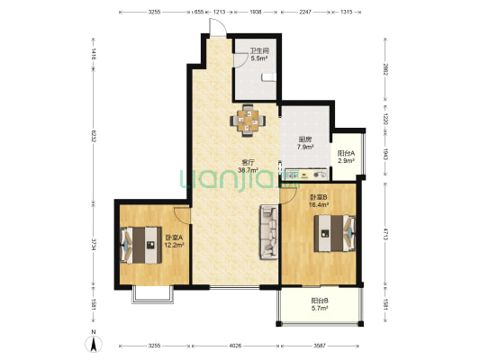 桃园新居西区 2室1厅1卫 118平方