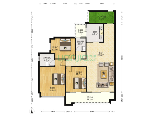 碧桂园天誉 3室1厅2卫 133平方