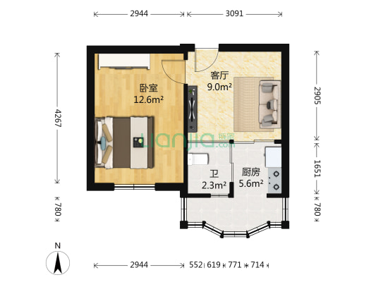 吉荣花园一区 1室1厅1卫 41平方
