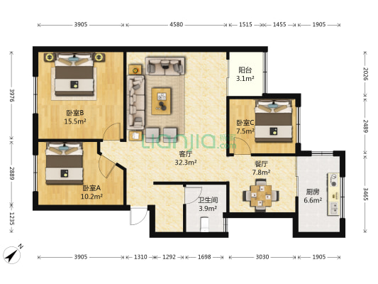金实小区鑫实园 3室2厅1卫 94平方