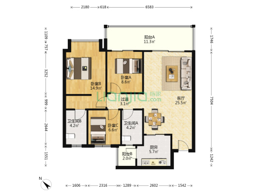 远洋万和公馆 3室1厅2卫 109平方