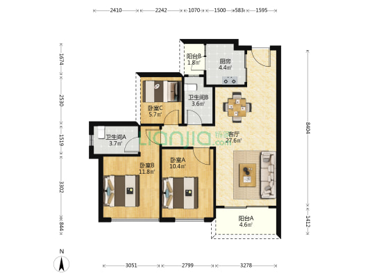 龙光玖瑞府 3室1厅2卫 87平方
