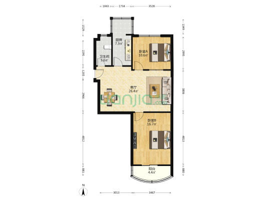 金江大厦 2室1厅1卫 92平方