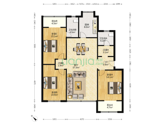 欣苑小区 3室1厅2卫 138平方