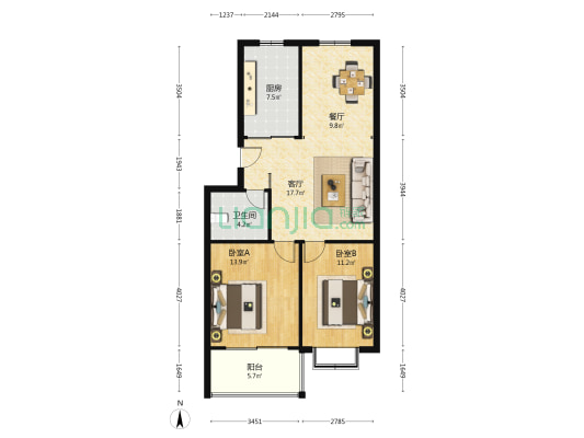 平安人家 2室2厅1卫 84平方
