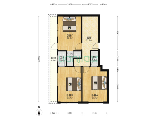 上园南路44弄 3室1厅3卫 83平方