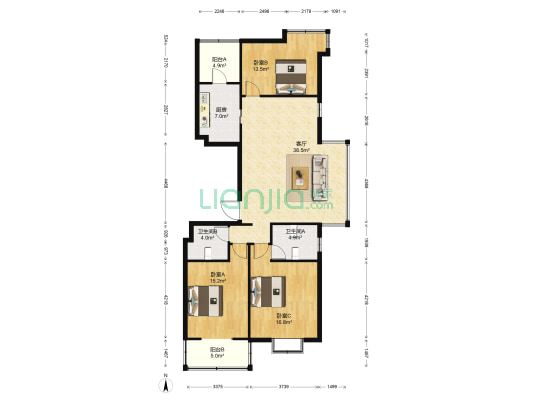 裕坤国贸广场 3室1厅2卫 148平方