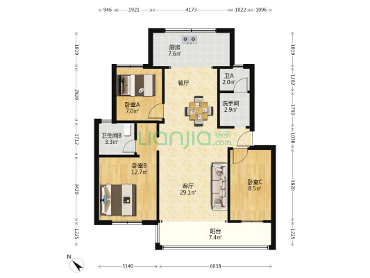 福信路48号 3室1厅3卫 81平方