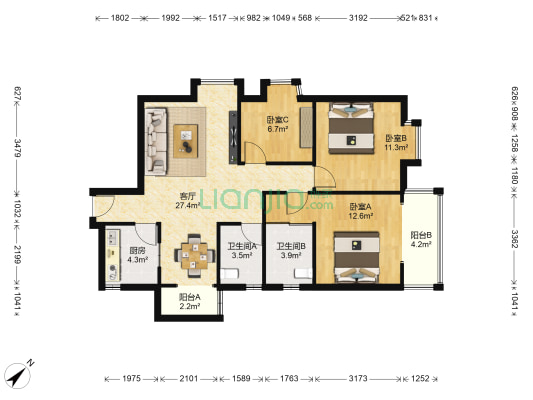 万象新园 3室1厅2卫 99平方