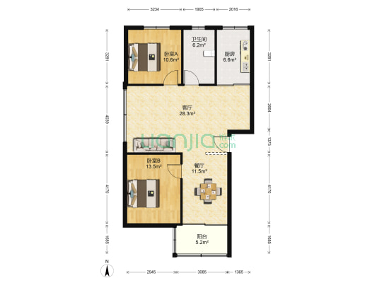 江星公寓南区 2室2厅1卫 96平方