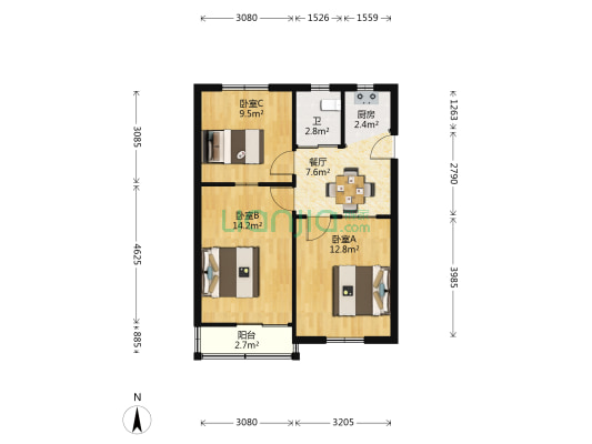 中山北一路310弄 3室1厅1卫 66平方