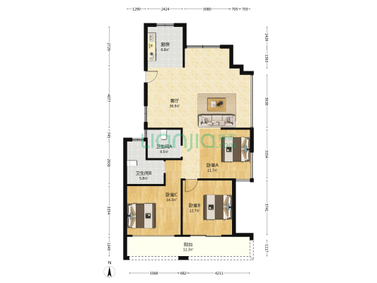 九溪和家 3室1厅2卫 134平方