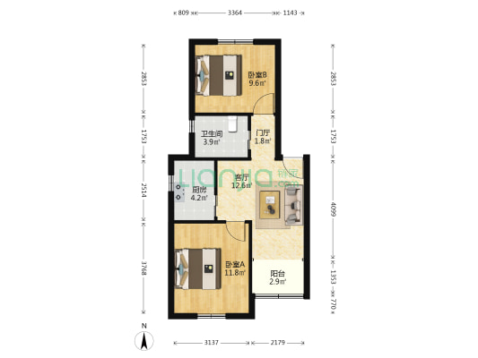 平型关路615弄 2室1厅1卫 59平方