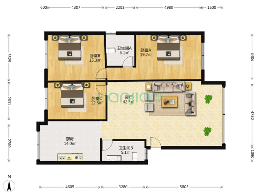 觀音閣莊園 3室1厅2卫 132平方