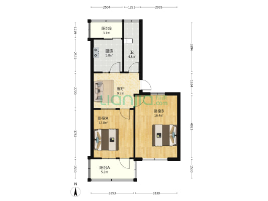 布政司小区 2室1厅1卫 68平方
