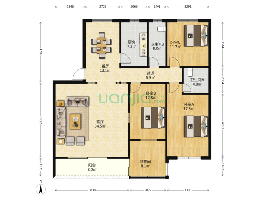 庆丰路7号 3室2厅2卫 148平方