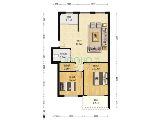 高盈公寓 2室1厅1卫 89平方
