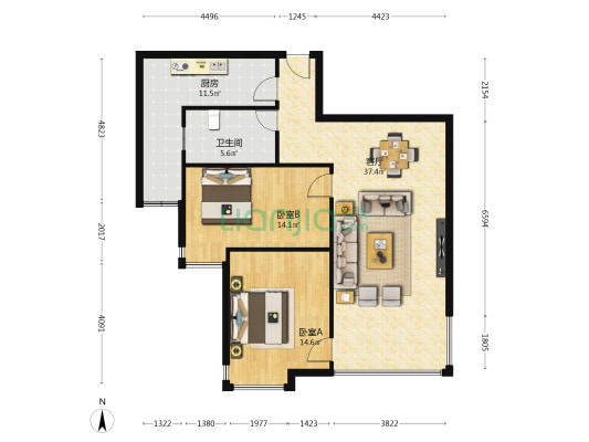 安厦世纪城安景园 2室1厅1卫 100平方