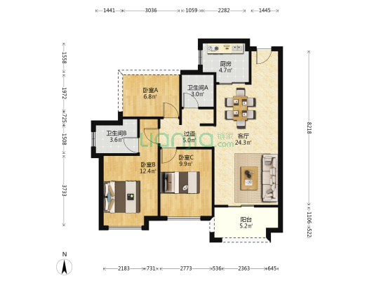 佳兆业力高云峰 3室1厅2卫 93平方
