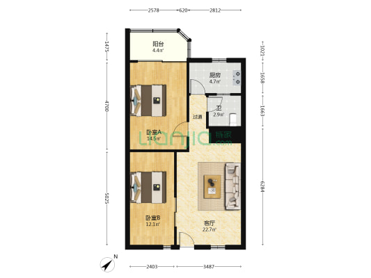 金乐大厦 2室1厅1卫 84平方