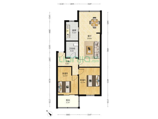 华兴上街15号 2室1厅1卫 82平方