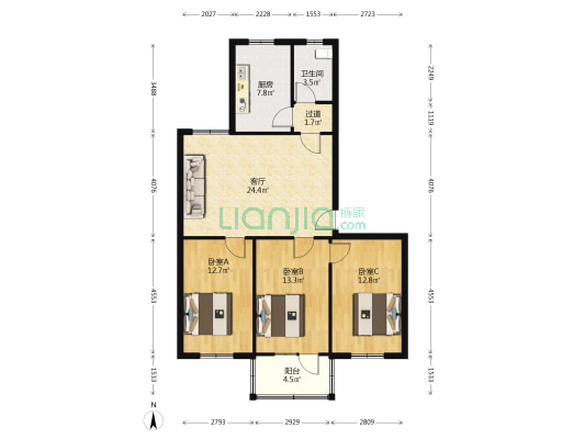 听溪园小区 3室1厅1卫 98平方