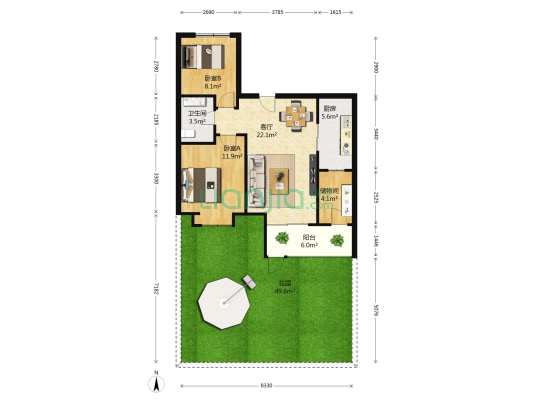 金隅悦城品香苑 2室1厅1卫 72平方