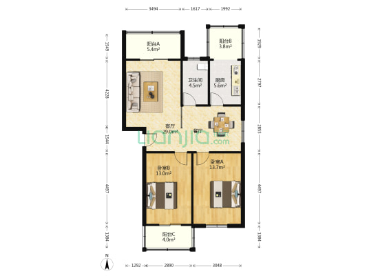 黄鹤小区 2室1厅1卫 94平方