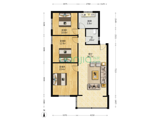 华宇大厦 3室1厅1卫 111平方