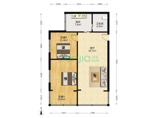 二建村 2室1厅1卫 85平方