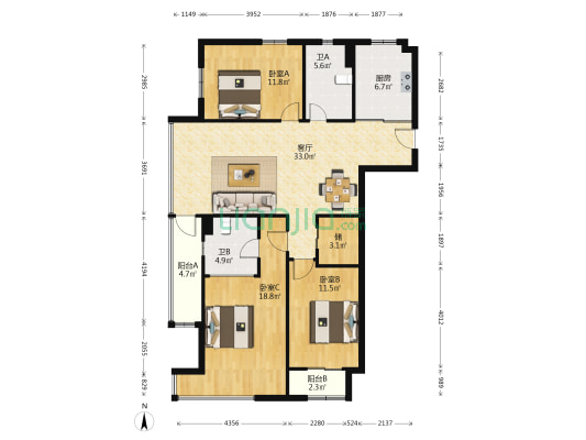 万科金域华府 3室1厅2卫 121平方