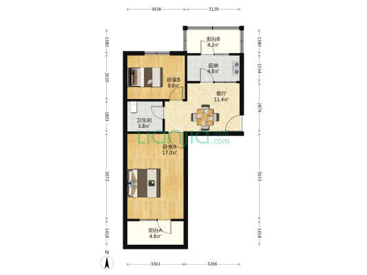 永久里 2室1厅1卫 66平方