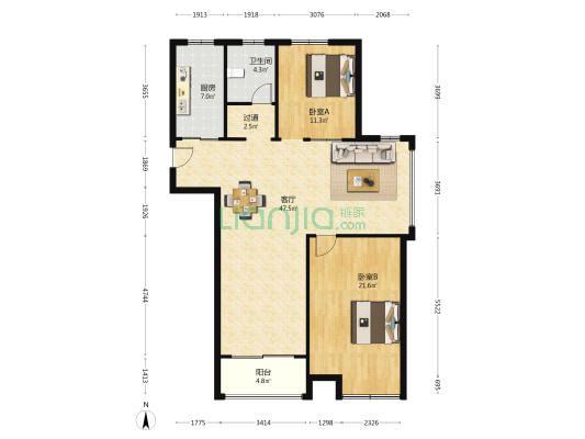新天地望府 2室1厅1卫 133平方