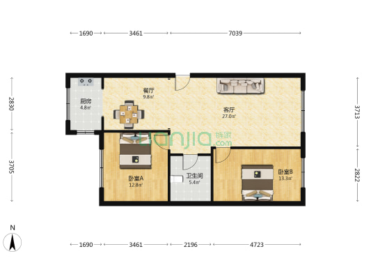 华成上院 2室2厅1卫 99平方