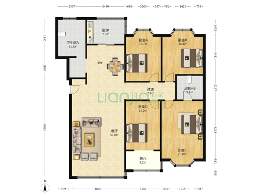 纬四路16号院 4室1厅2卫 177平方